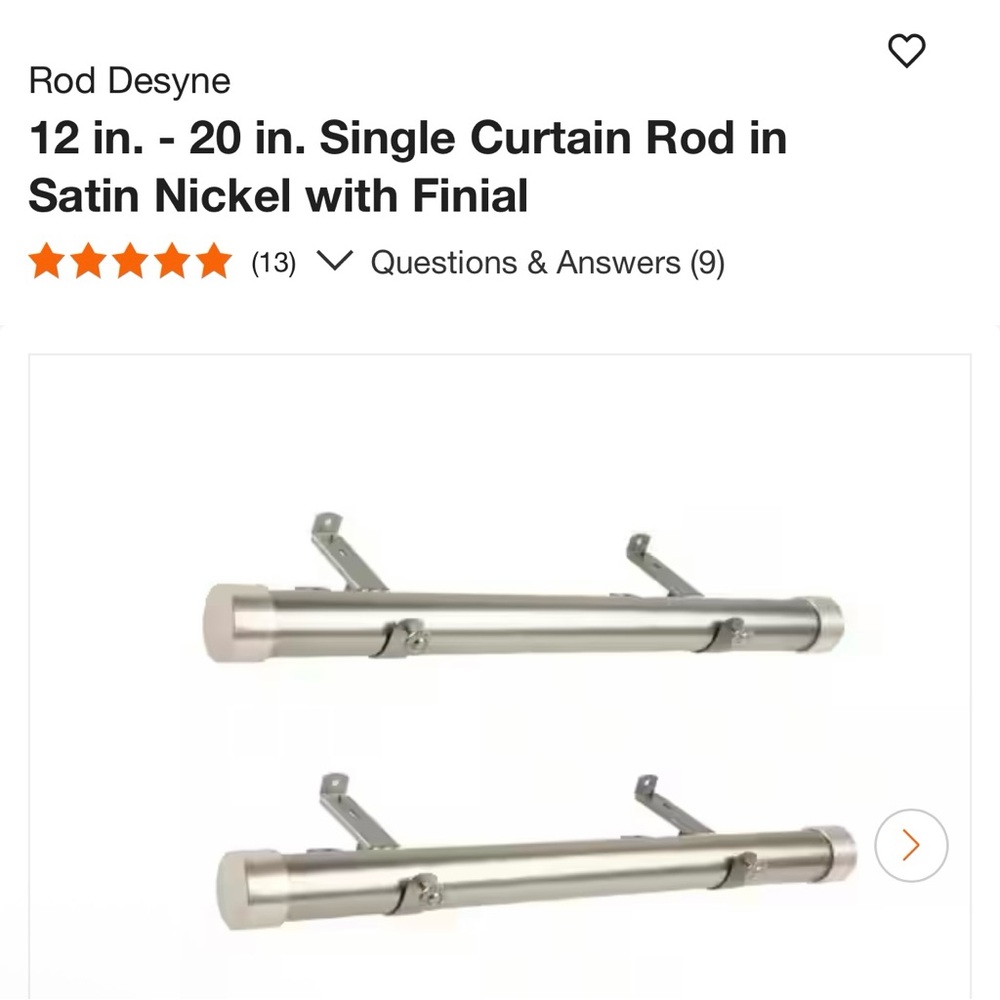 Satin Nickel Single Curtain Rod (12" - 20")
